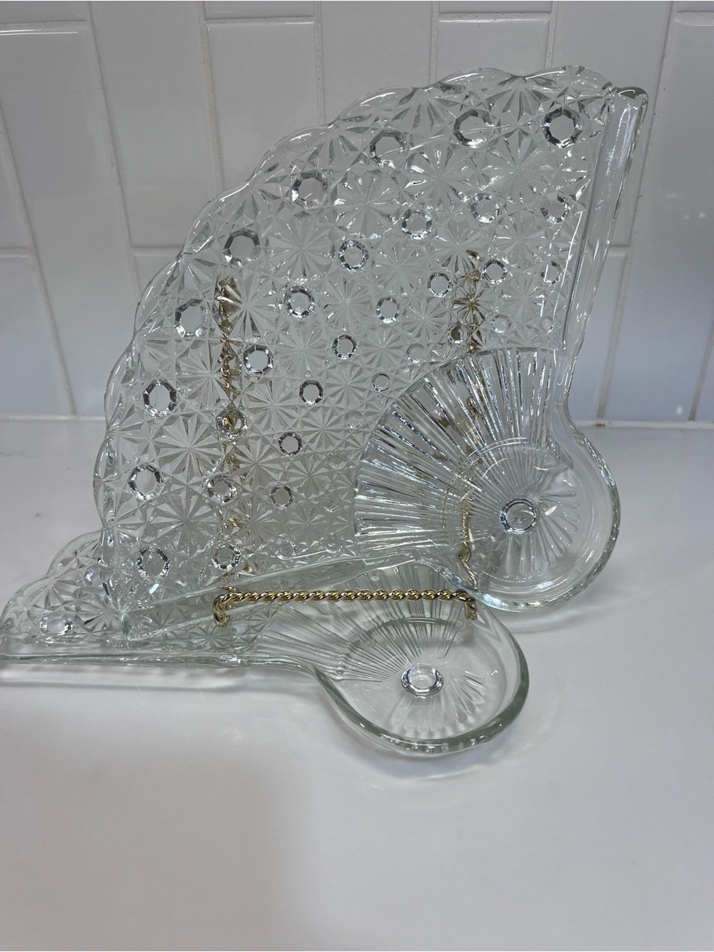Vintage Clear Glass Daisy & Button Fan Dish Plate Tray Set of 2 Grannycore